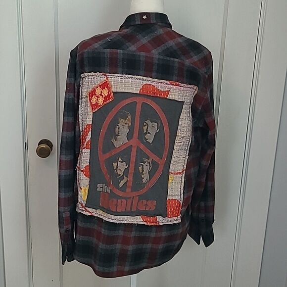 Handmade Vintage Upcycled Kantha & Flannel Shacket - The Beatles - Picture 1 of 7